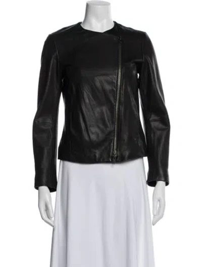 Pre-owned Vince Lamb Leather Biker Jacket In Black