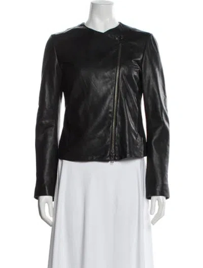 Pre-owned Vince Lamb Leather Biker Jacket In Black
