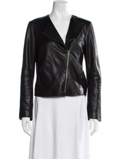 Pre-owned Vince Lamb Leather Biker Jacket In Black