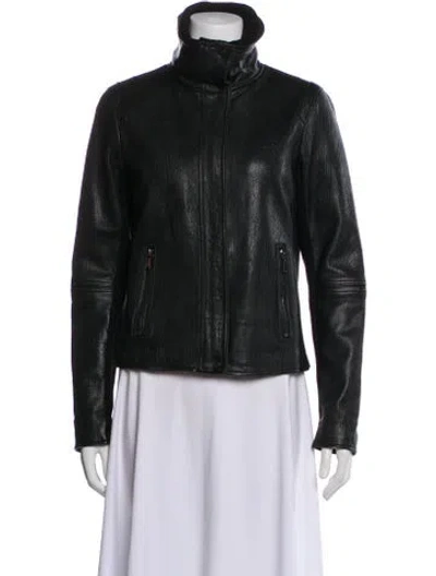 Pre-owned Vince Lamb Leather Biker Jacket In Black