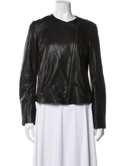 Pre-owned Vince Lamb Leather Biker Jacket In Black