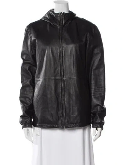 Pre-owned Vince Lamb Leather Biker Jacket In Black