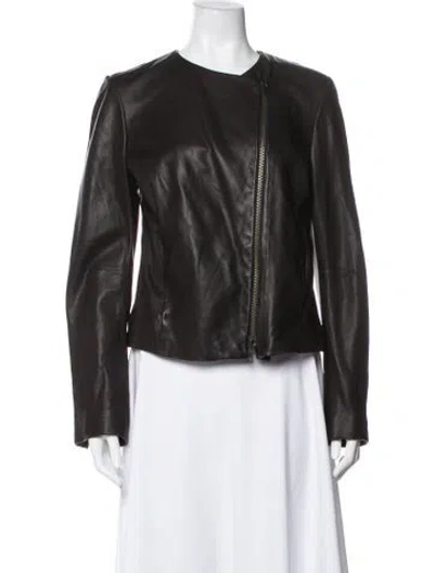 Pre-owned Vince Lamb Leather Biker Jacket In Black