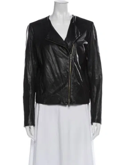 Pre-owned Vince Lamb Leather Biker Jacket In Black