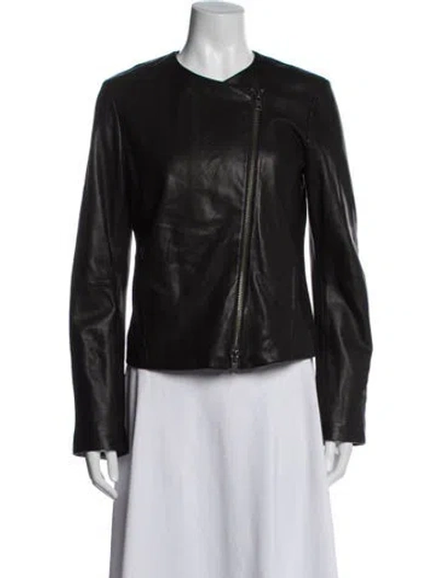 Pre-owned Vince Lamb Leather Biker Jacket In Black