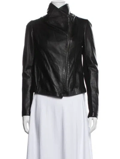 Pre-owned Vince Lamb Leather Biker Jacket In Black