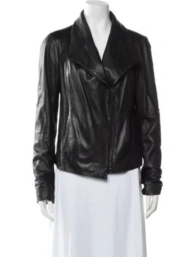 Pre-owned Vince Lamb Leather Biker Jacket In Black