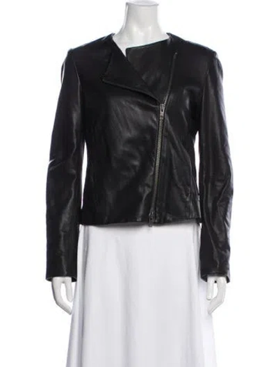 Pre-owned Vince Lamb Leather Biker Jacket In Black