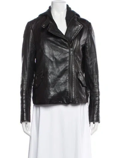 Pre-owned Vince Lamb Leather Biker Jacket In Black