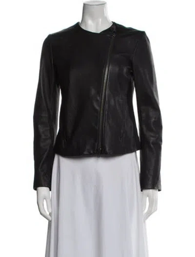 Pre-owned Vince Lamb Leather Biker Jacket In Black