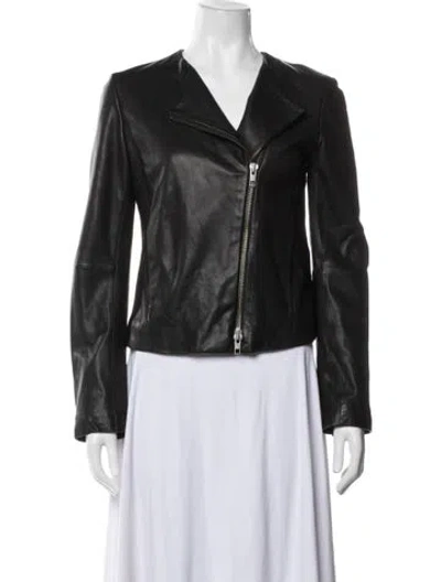 Pre-owned Vince Lamb Leather Biker Jacket In Black