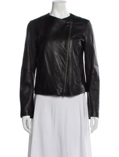 Pre-owned Vince Lamb Leather Biker Jacket In Black