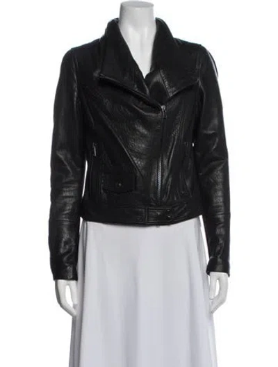 Pre-owned Vince Lamb Leather Biker Jacket In Black