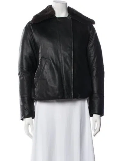 Pre-owned Vince Lamb Leather Biker Jacket In Black