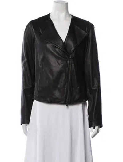 Pre-owned Vince Lamb Leather Biker Jacket In Black