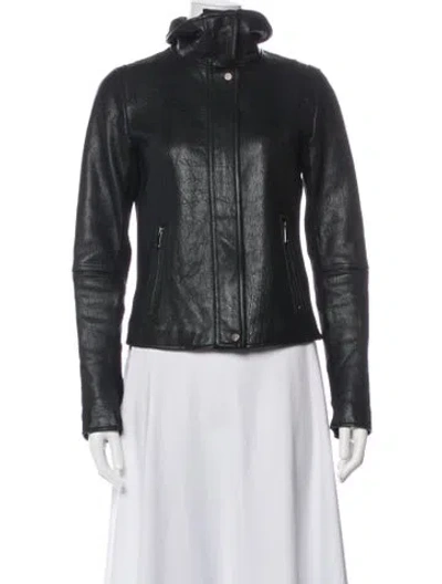 Pre-owned Vince Lamb Leather Biker Jacket In Black