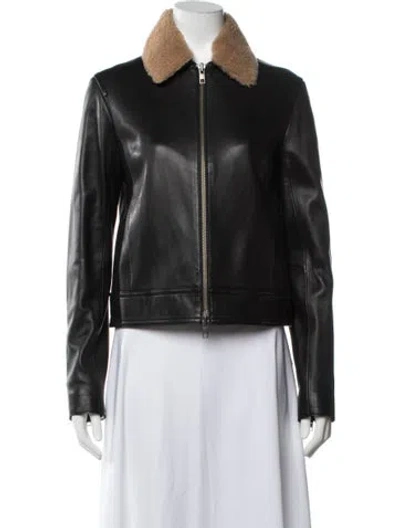 Pre-owned Vince Lamb Leather Biker Jacket In Black
