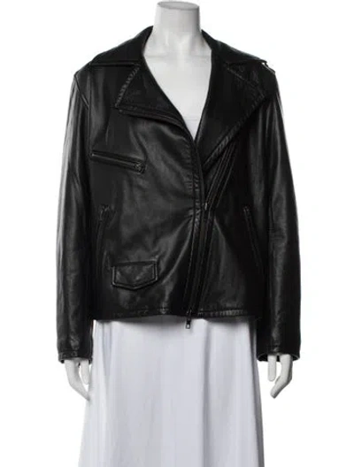 Pre-owned Vince Lamb Leather Biker Jacket In Black