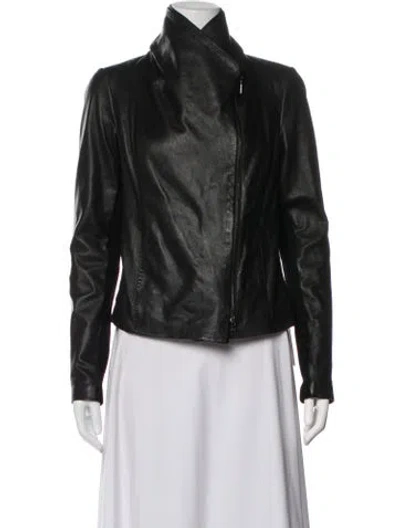 Pre-owned Vince Lamb Leather Biker Jacket In Black