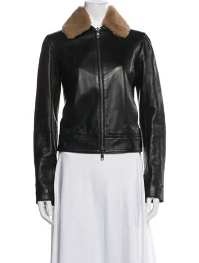 Pre-owned Vince Lamb Leather Biker Jacket In Black