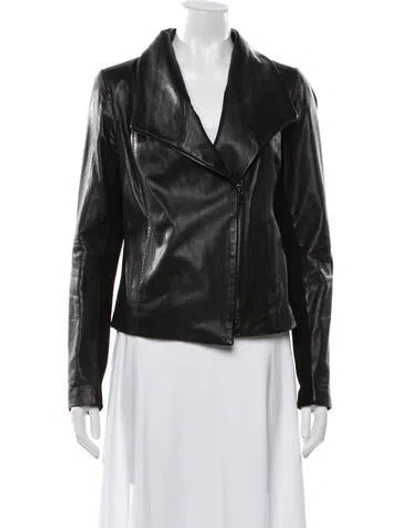 Pre-owned Vince Lamb Leather Biker Jacket In Black