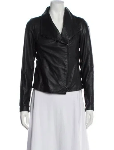 Pre-owned Vince Lamb Leather Biker Jacket In Blue