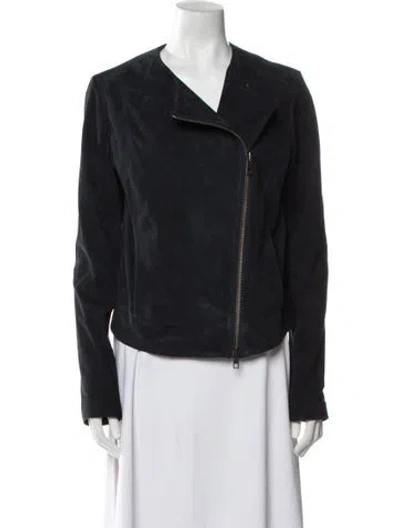 Pre-owned Vince Lamb Leather Biker Jacket In Blue