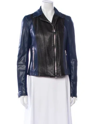 Pre-owned Vince Lamb Leather Biker Jacket In Blue