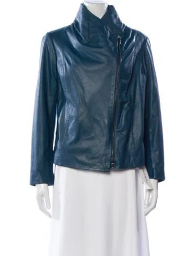 Pre-owned Vince Lamb Leather Biker Jacket In Blue
