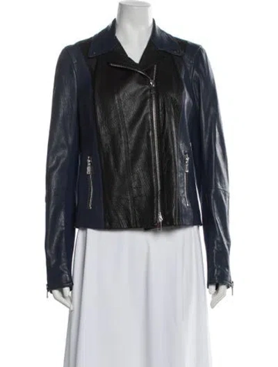 Pre-owned Vince Lamb Leather Biker Jacket In Blue