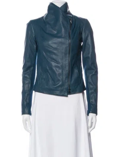 Pre-owned Vince Lamb Leather Biker Jacket In Blue