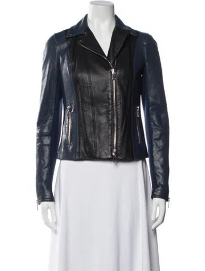 Pre-owned Vince Lamb Leather Biker Jacket In Blue