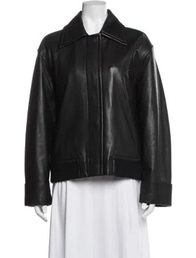 Pre-owned Vince Lamb Leather Biker Jacket In Blue
