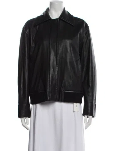 Pre-owned Vince Lamb Leather Biker Jacket In Blue