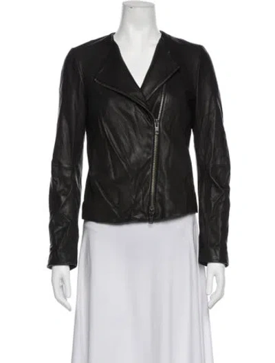 Pre-owned Vince Lamb Leather Biker Jacket In Blue