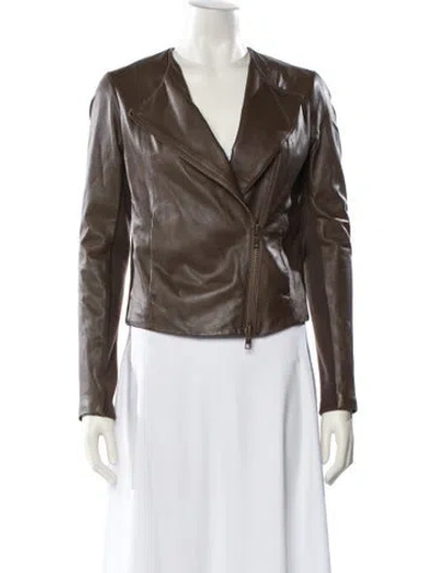 Pre-owned Vince Lamb Leather Biker Jacket In Brown