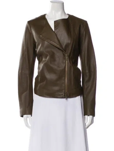 Pre-owned Vince Lamb Leather Biker Jacket In Brown