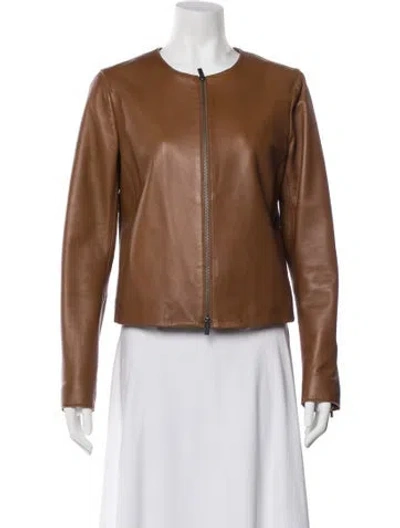 Pre-owned Vince Lamb Leather Biker Jacket In Brown