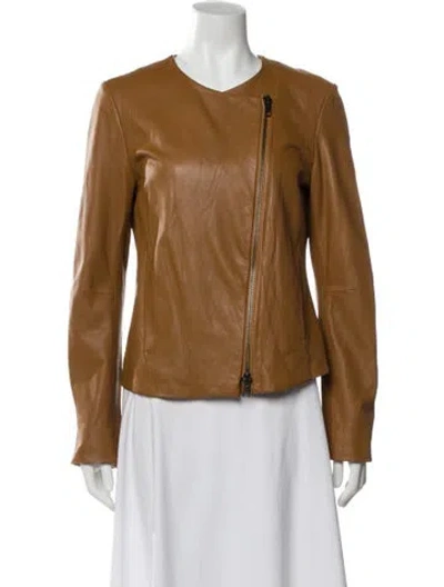 Pre-owned Vince Lamb Leather Biker Jacket In Brown