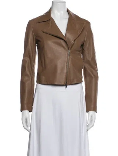 Pre-owned Vince Lamb Leather Biker Jacket In Brown