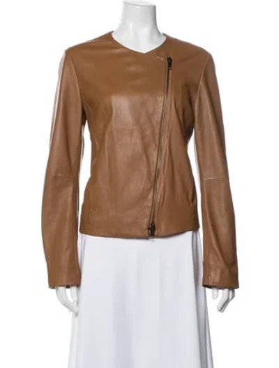 Pre-owned Vince Lamb Leather Biker Jacket In Brown
