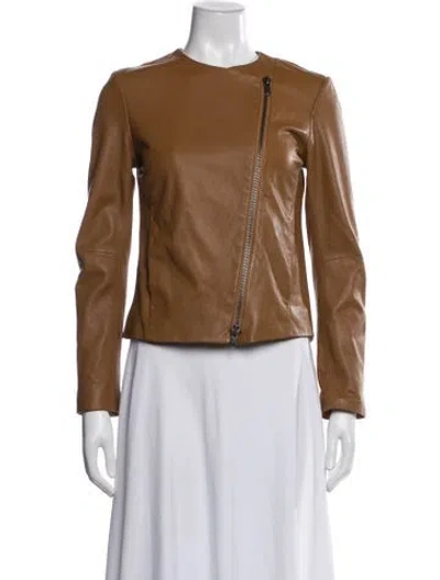 Pre-owned Vince Lamb Leather Biker Jacket In Brown