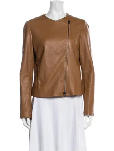 Pre-owned Vince Lamb Leather Biker Jacket In Brown