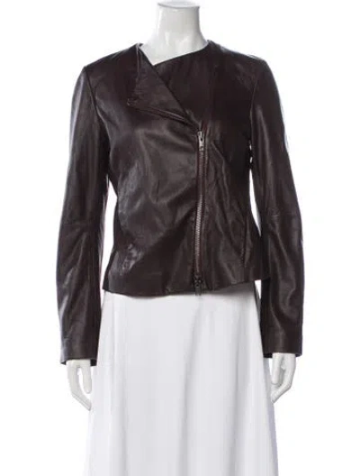 Pre-owned Vince Lamb Leather Biker Jacket In Burgundy