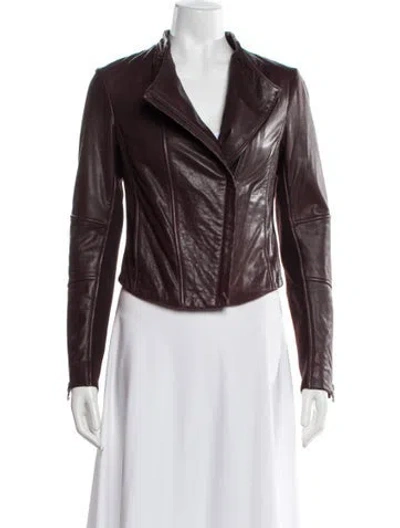 Pre-owned Vince Lamb Leather Biker Jacket In Burgundy
