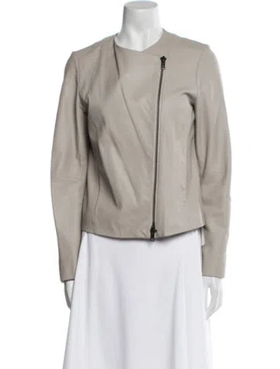 Pre-owned Vince Lamb Leather Biker Jacket In Gray