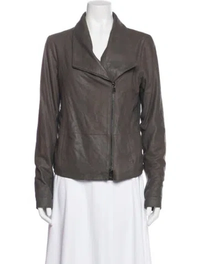 Pre-owned Vince Lamb Leather Biker Jacket In Gray