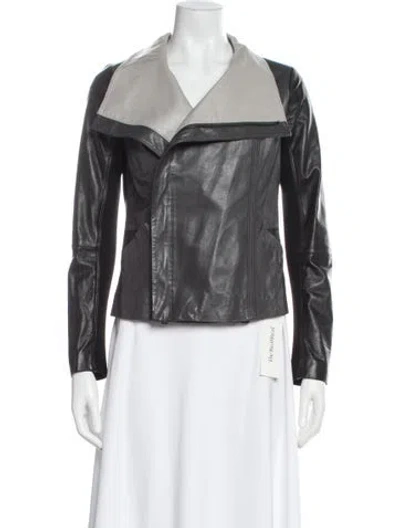 Pre-owned Vince Lamb Leather Biker Jacket In Gray