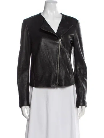 Pre-owned Vince Lamb Leather Biker Jacket In Gray