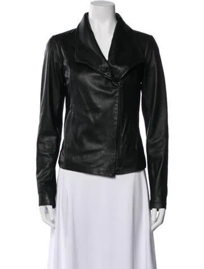 Pre-owned Vince Lamb Leather Biker Jacket In Green